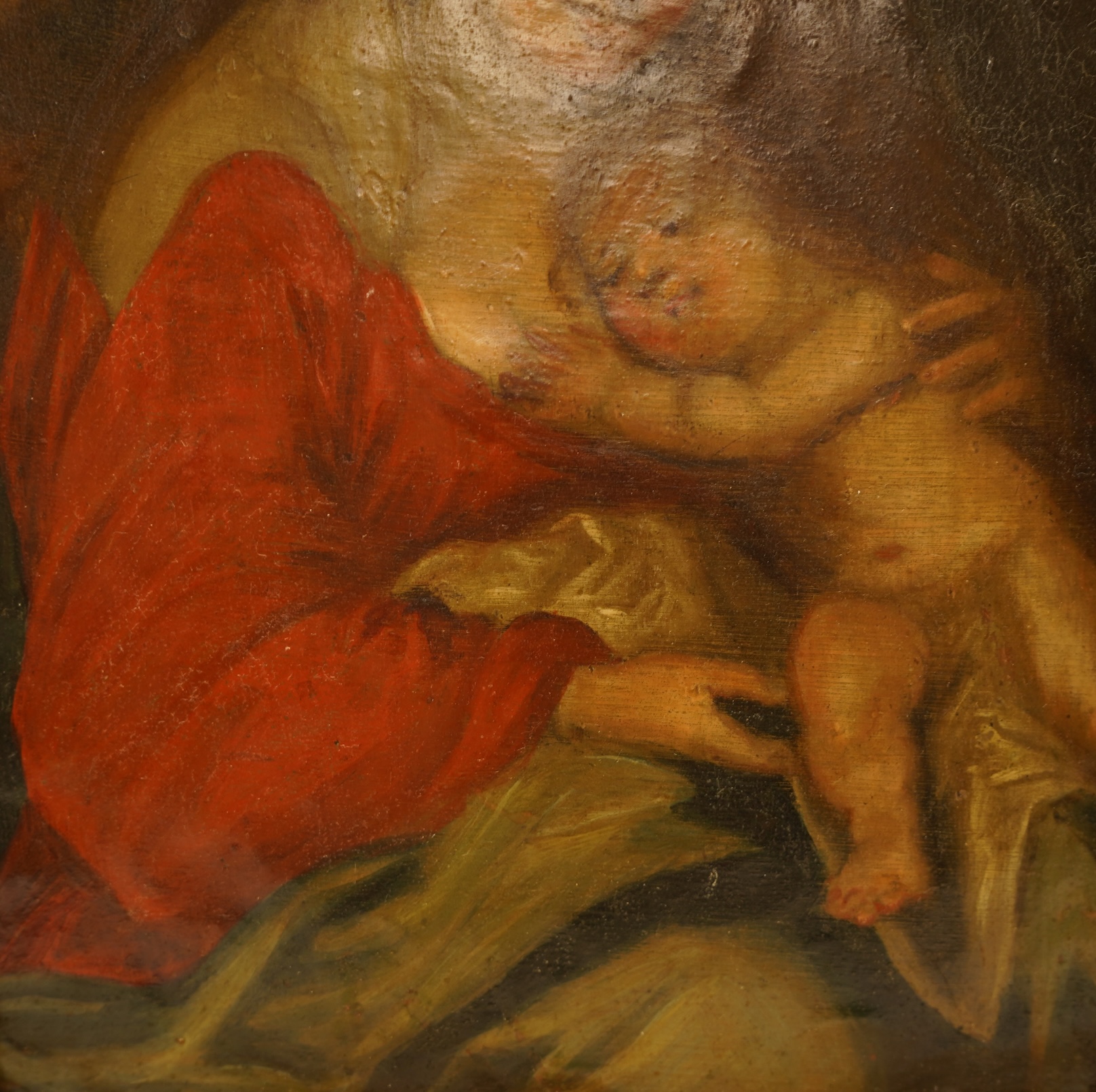 After Caravaggio (Italian, 1571- 1610), ‘The Holy Family’, Old Master style oil on copper panel, with ink inscription verso reading 'From the collection of the late Sir William Drummond Stewart, Murthly Castle’, 20 x 14.